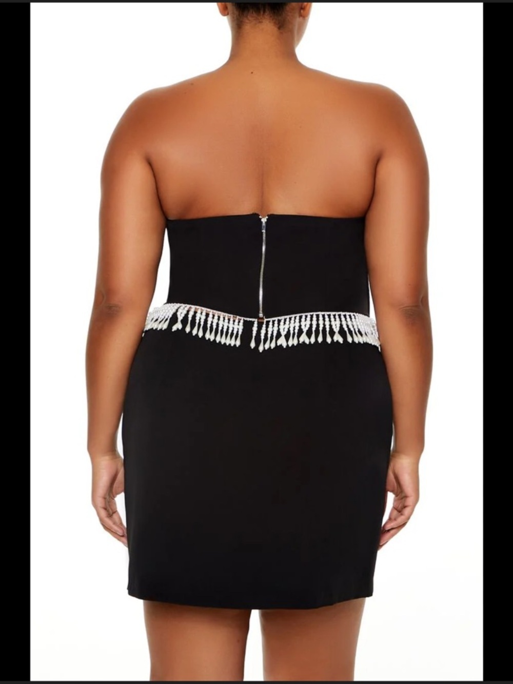 Forever 21 Black Strapless Crop Top with Pearl Beaded Fringe Size 2X - Picture 3 of 11